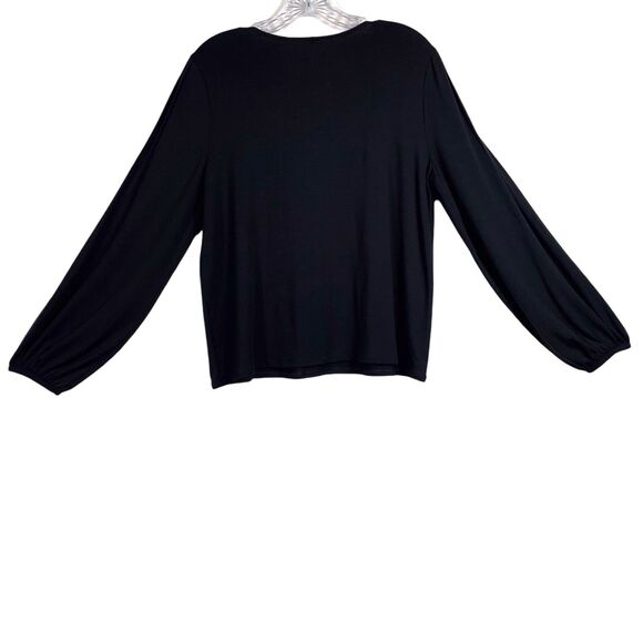 NWT Garnet Hill Knit Top Size Medium Black Pintuck Puff Long Sleeve Crew Neck - Picture 14 of 16